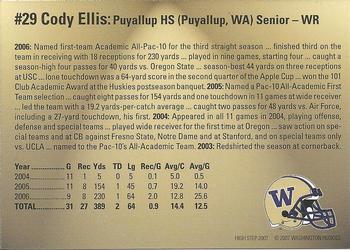 2007 High Step Washington Huskies #NNO Cody Ellis Back