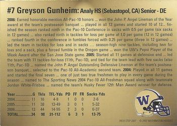 2007 High Step Washington Huskies #NNO Greyson Gunheim Back
