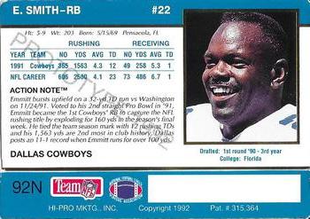 1992 Action Packed - Prototypes #92N Emmitt Smith Back