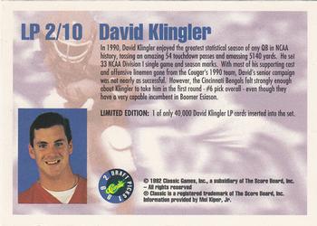 1992 Classic Draft Picks - Limited Prints #LP2 David Klingler Back