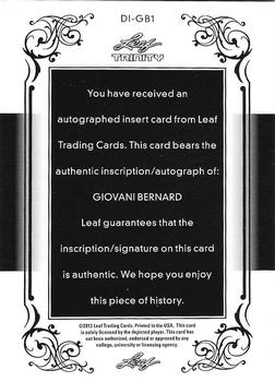 2013 Leaf Trinity - Inscriptions Silver #DI-GB1 Giovani Bernard Back