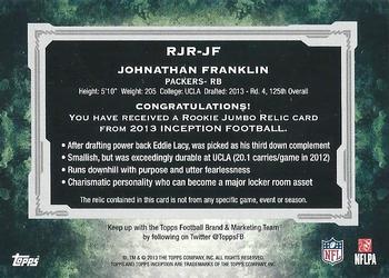 2013 Topps Inception - Rookie Jumbo Relics #RJR-JF Johnathan Franklin Back