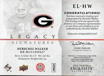 2012 Upper Deck Exquisite Collection - Legacy Signatures #EL-HW Herschel Walker Back