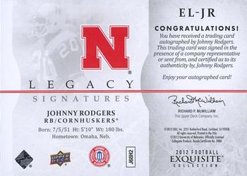 2012 Upper Deck Exquisite Collection - Legacy Signatures #EL-JR Johnny Rodgers Back