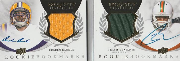 2012 Upper Deck Exquisite Collection - Rookie Bookmark Jersey Autographs #RBM-RB Travis Benjamin / Rueben Randle Front