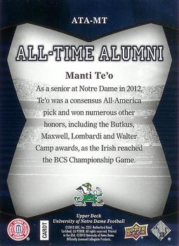 2013 Upper Deck University of Notre Dame - All Time Alumni #ATA-MT Manti Te'o Back