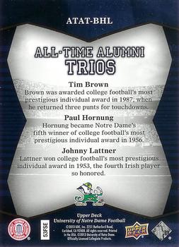 2013 Upper Deck University of Notre Dame - All Time Alumni Trios #ATAT-BHL Tim Brown / Paul Hornung / Johnny Lattner Back