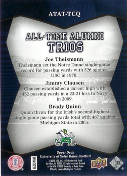 2013 Upper Deck University of Notre Dame - All Time Alumni Trios #ATAT-TCQ Joe Theismann / Jimmy Clausen / Brady Quinn Back