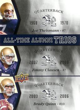 2013 Upper Deck University of Notre Dame - All Time Alumni Trios #ATAT-TCQ Joe Theismann / Jimmy Clausen / Brady Quinn Front