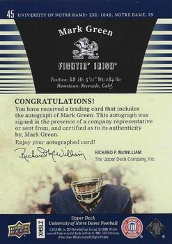 2013 Upper Deck University of Notre Dame - Autographs #45 Mark Green Back