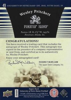 2013 Upper Deck University of Notre Dame - Autographs #49 Wesley Pritchett Back