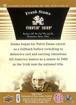 2013 Upper Deck University of Notre Dame - Gold #44 Frank Stams Back