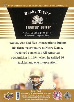 2013 Upper Deck University of Notre Dame - Gold #67 Bobby Taylor Back