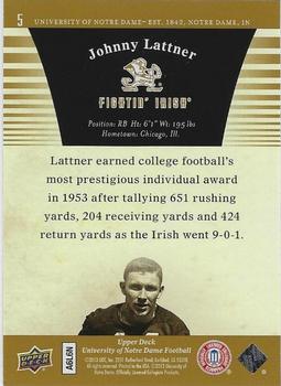 2013 Upper Deck University of Notre Dame - Gold #5 Johnny Lattner Back