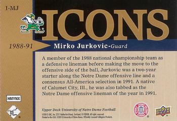 2013 Upper Deck University of Notre Dame - Icons #I-MJ Mirko Jurkovic Back