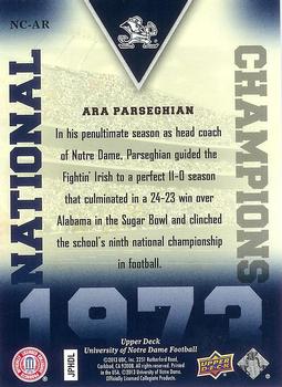 2013 Upper Deck University of Notre Dame - National Champions #NC-AR Ara Parseghian Back