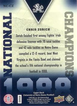 2013 Upper Deck University of Notre Dame - National Champions #NC-CZ Chris Zorich Back