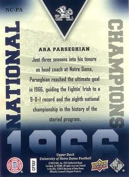 2013 Upper Deck University of Notre Dame - National Champions #NC-PA Ara Parseghian Back