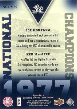 2013 Upper Deck University of Notre Dame - National Champions Duos #NC2-MM Joe Montana / Ken MacAfee Back