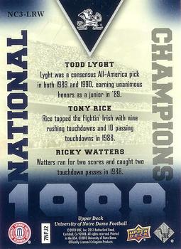 2013 Upper Deck University of Notre Dame - National Champions Trios #NC3-LRW Todd Lyght / Tony Rice / Ricky Watters Back