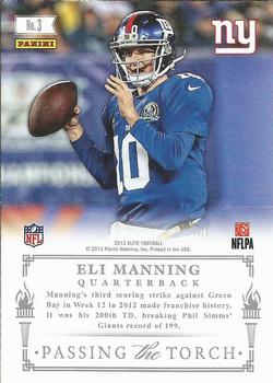 2013 Panini Elite - Passing the Torch Silver #3 Eli Manning / Phil Simms Back