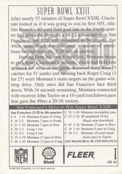 1995 Fleer Shell #1 Super Bowl XXIII Back