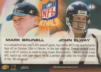 1998 Playoff Momentum SSD Hobby - NFL Rivals Gold #1 Mark Brunell / John Elway Back