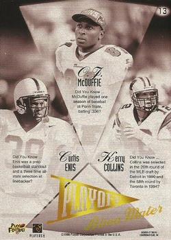 1998 Playoff Prestige SSD Hobby - Alma Mater (Silver Foil) #13 O.J. McDuffie / Curtis Enis / Kerry Collins Back