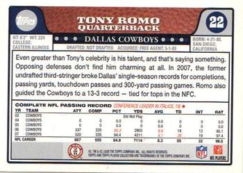 2008 Topps #22 Tony Romo Back