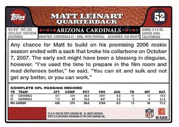 2008 Topps #52 Matt Leinart Back