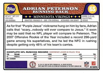 2008 Topps #65 Adrian Peterson Back