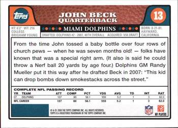 2008 Topps #13 John Beck Back