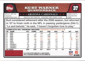 2008 Topps #37 Kurt Warner Back