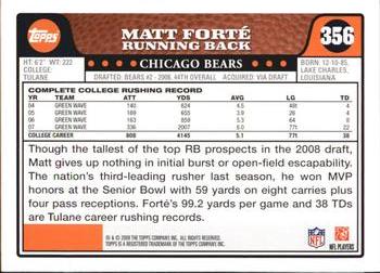 2008 Topps #356 Matt Forte Back