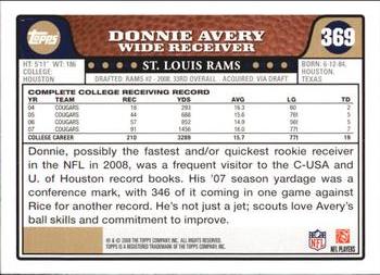 2008 Topps #369 Donnie Avery Back