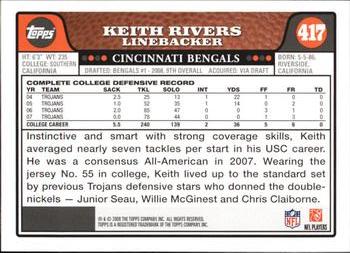 2008 Topps #417 Keith Rivers Back