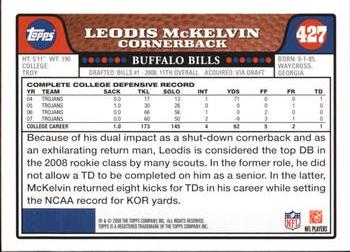 2008 Topps #427 Leodis McKelvin Back