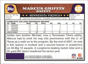 2008 Topps #437 Marcus Griffin Back