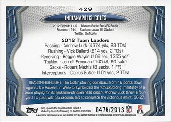 2013 Topps - Gold #429 Indianapolis Colts Back