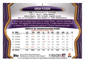 2013 Topps - Gold #1 Adrian Peterson Back