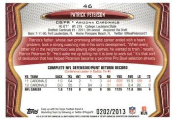 2013 Topps - Gold #46 Patrick Peterson Back