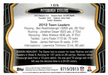 2013 Topps - Gold #105 Pittsburgh Steelers Back