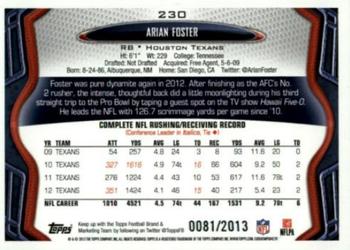 2013 Topps - Gold #230 Arian Foster Back