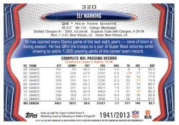 2013 Topps - Gold #320 Eli Manning Back