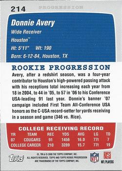 2008 Topps Rookie Progression #214 Donnie Avery Back