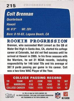 2008 Topps Rookie Progression #215 Colt Brennan Back