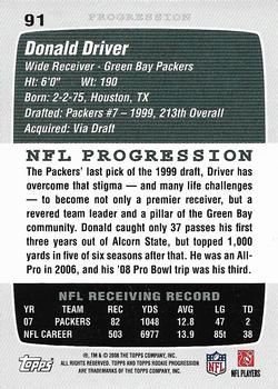 2008 Topps Rookie Progression #91 Donald Driver Back