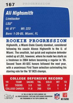 2008 Topps Rookie Progression #167 Ali Highsmith Back