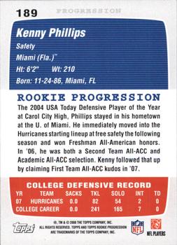 2008 Topps Rookie Progression #189 Kenny Phillips Back