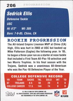 2008 Topps Rookie Progression #206 Sedrick Ellis Back